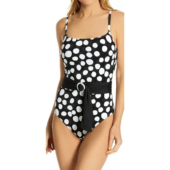 La Blanca Other - La Blanca Black White Mod for Dot Belted Mio One Piece Swim Suit 6 NWT